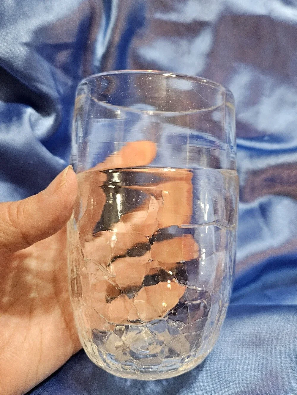 Signed Art Glass Tumbler or Vase Clear Cases Crackle Glass 5 Inches Tall Vintage